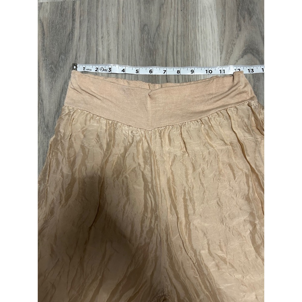 Made in Italy Womens Crinkle Silk Blend Wide Leg Pants small Beige Tan - Picture 7 of 7